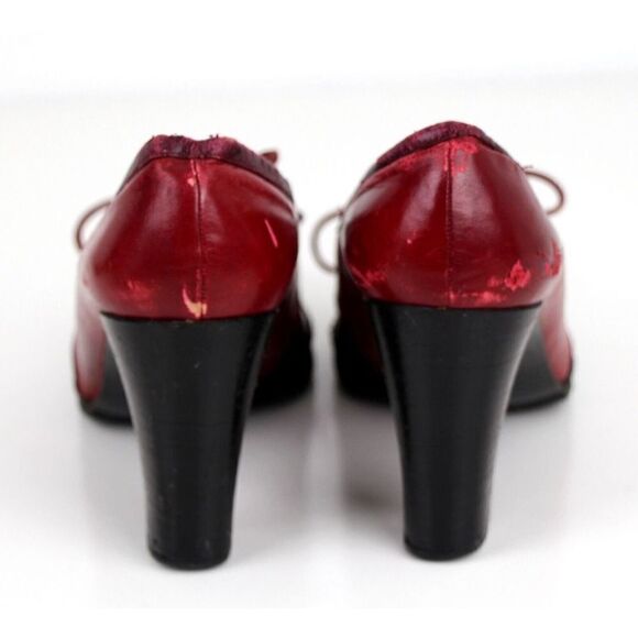 Christian Dior RED BURGUNDY GENUINE LEATHER MID HEEL ROUND TOE PUMP SHOES Size 9 - Picture 5 of 12
